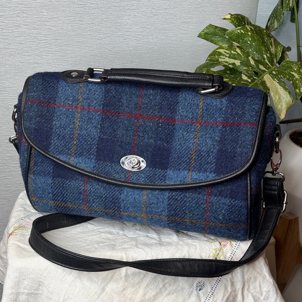 Harris Tweed large satchel purse bag plaid XL